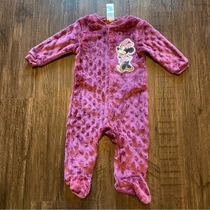 Disney Baby Minnie Mouse Purple Fleece Snap Footie One Piece Size 0-3M
